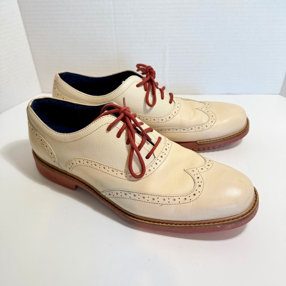 Cole Haan Mens Wingtip Oxford Dress Shoes White Leather Mens Size 9